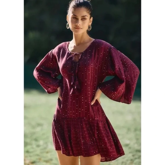 PilyQ PQ Swim Angelica Sequined Tunic Burgundy Sangria NEW NWT SZ M/L - Picture 2 of 11